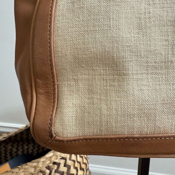 Rare Vintage Coach 9429 Bonnie Bucket Linen Leather Tan Cream Satchel Small Tote - Picture 3 of 10